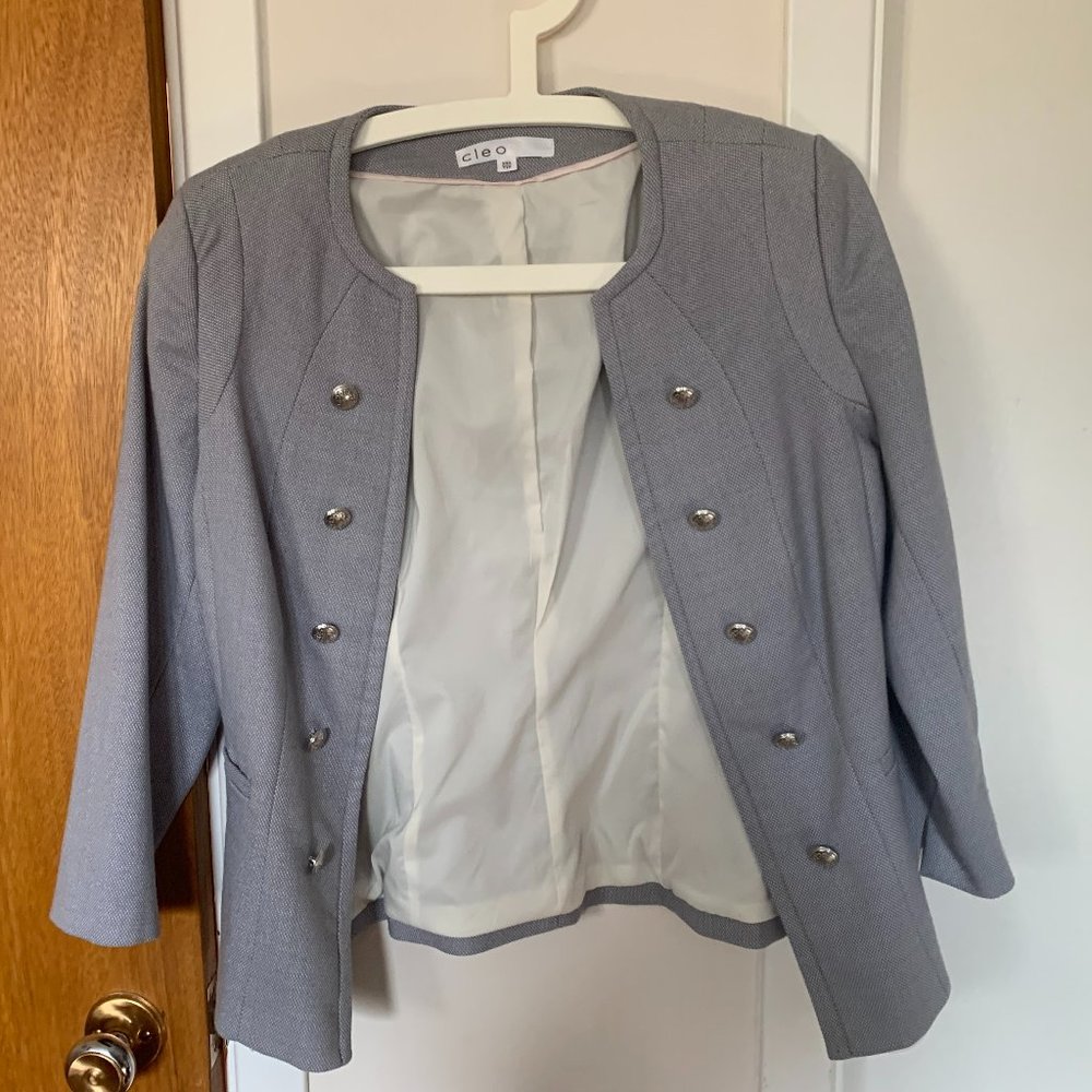 3/4 length light-gray blazer